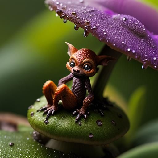 Tiny Hobgoblin in Dewdrop Morning: Macro Photography