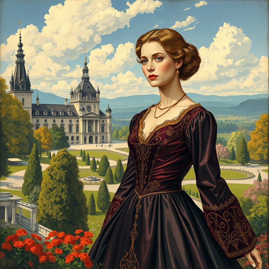 Elegant Baroness in Art Nouveau Style