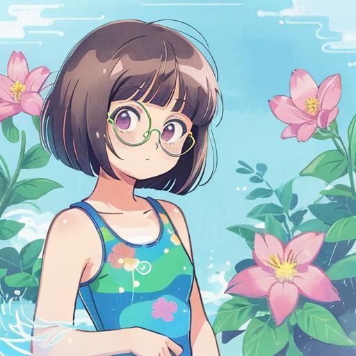 Cheeky Woman in Bathing Suit, 80s Anime Style