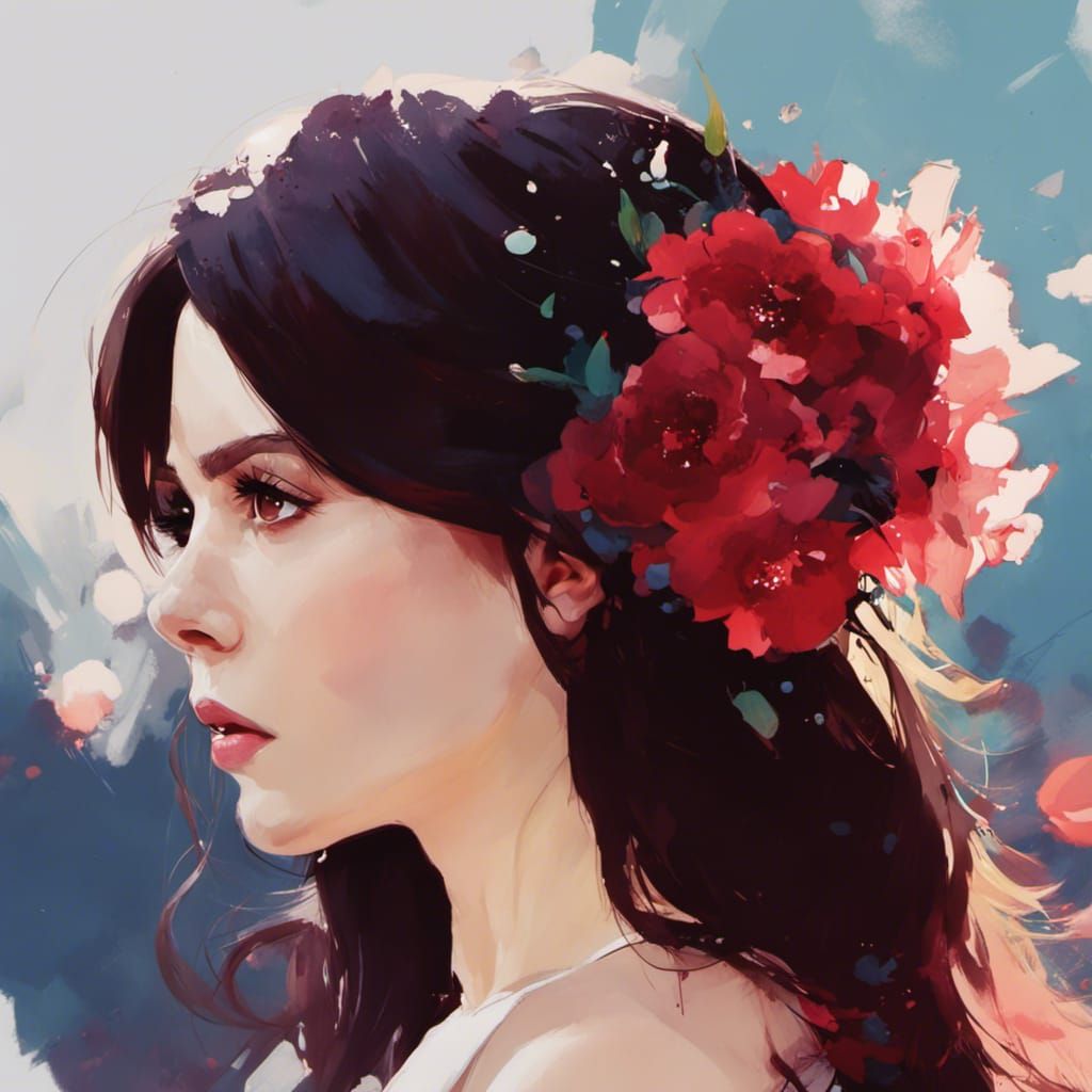 Natasha Romanov with Flower Crown in Anime Style