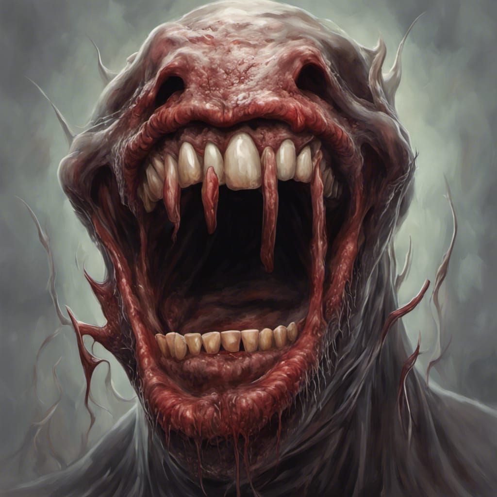 Menacing Rotten Mouth with Demons: Hyperrealistic Image