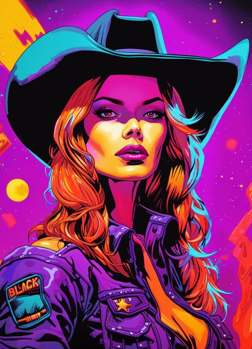 Alien Cowgirl Assassin in Butcher Billy Black Light Art