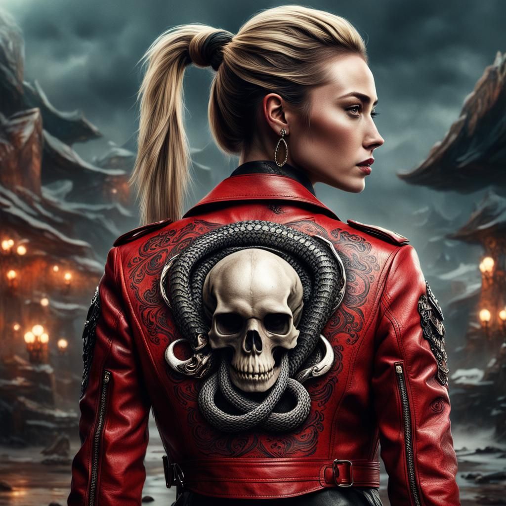 Peyton List in Red Leather Jacket: Digital Painting