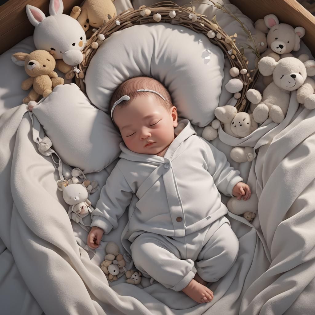 Baby Sleeping in 3D Anime Art Style