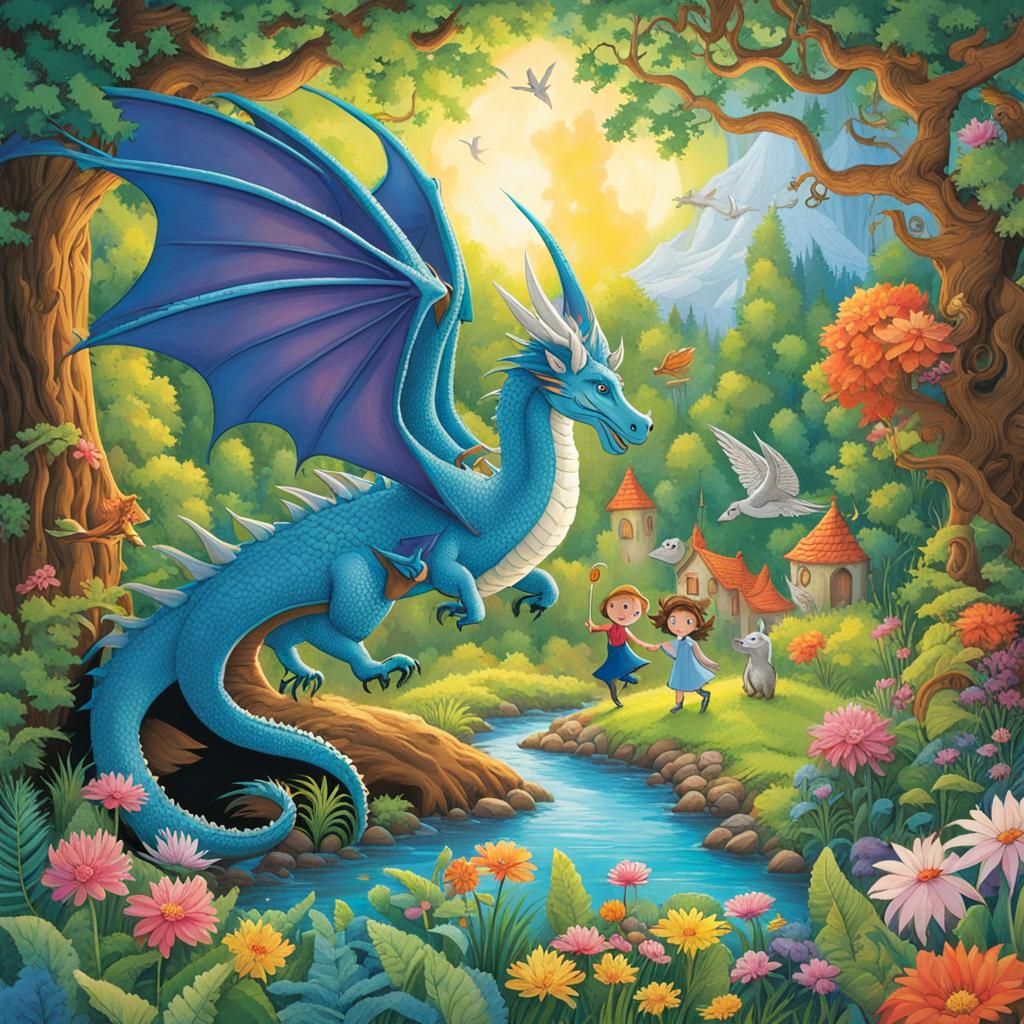 Enchanted Forest with Child on Dragon