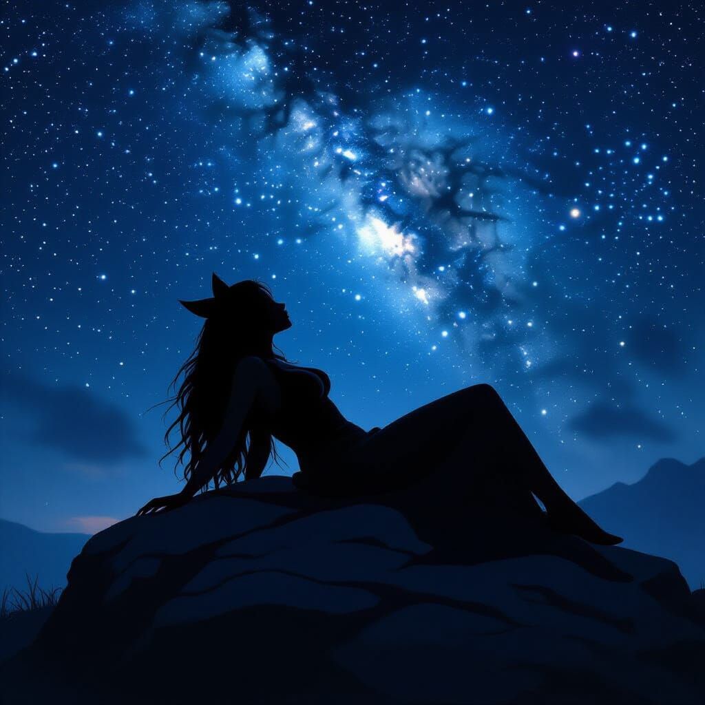 Mystical Night Sky With Ethereal Figure