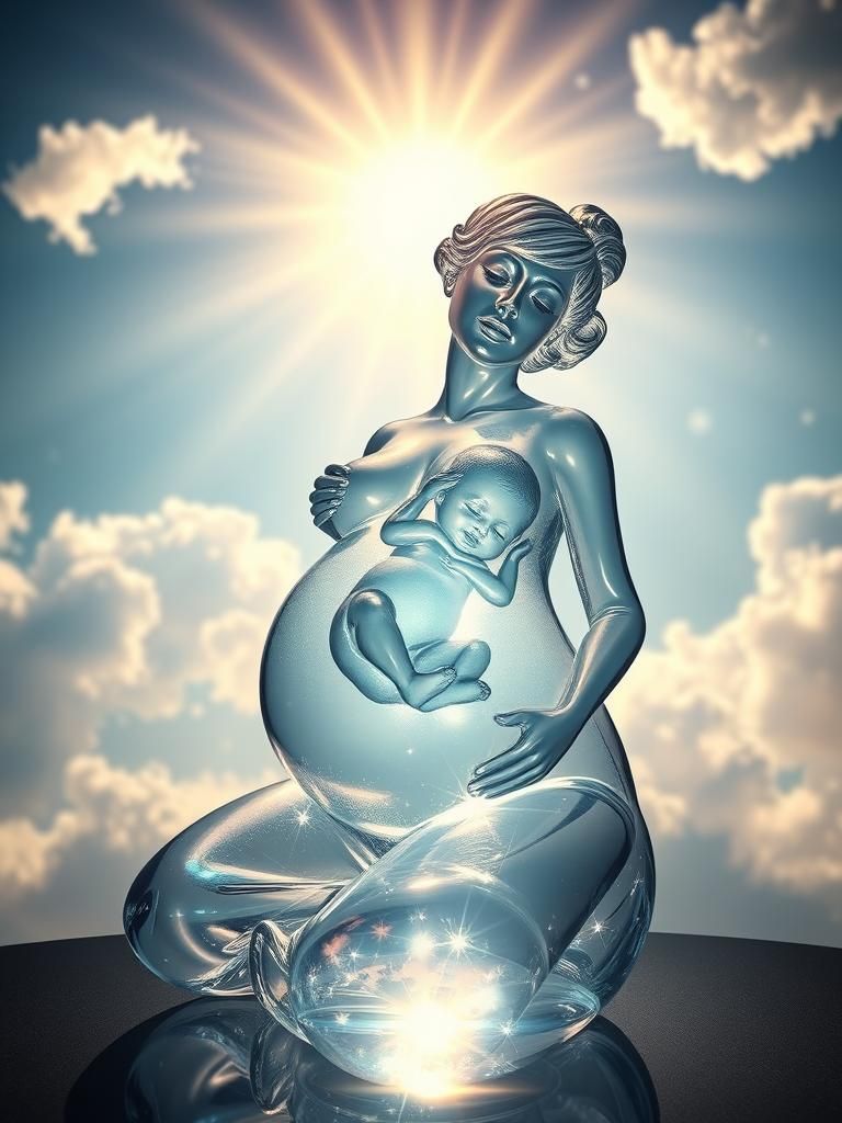 Glass Sculpture: Pregnant Woman with Floating Newborn