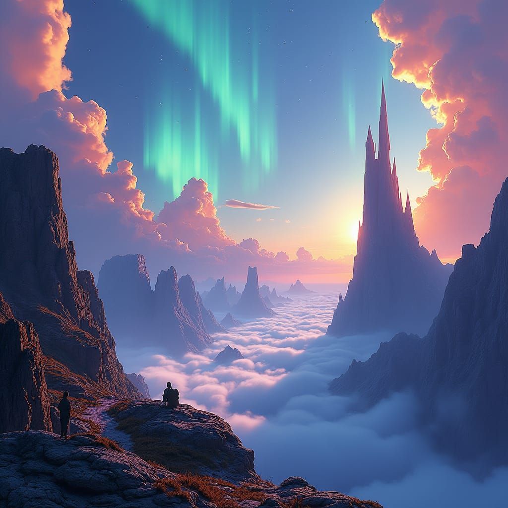 Otherworldly Vista with Crystal Spires in Digital Art Style