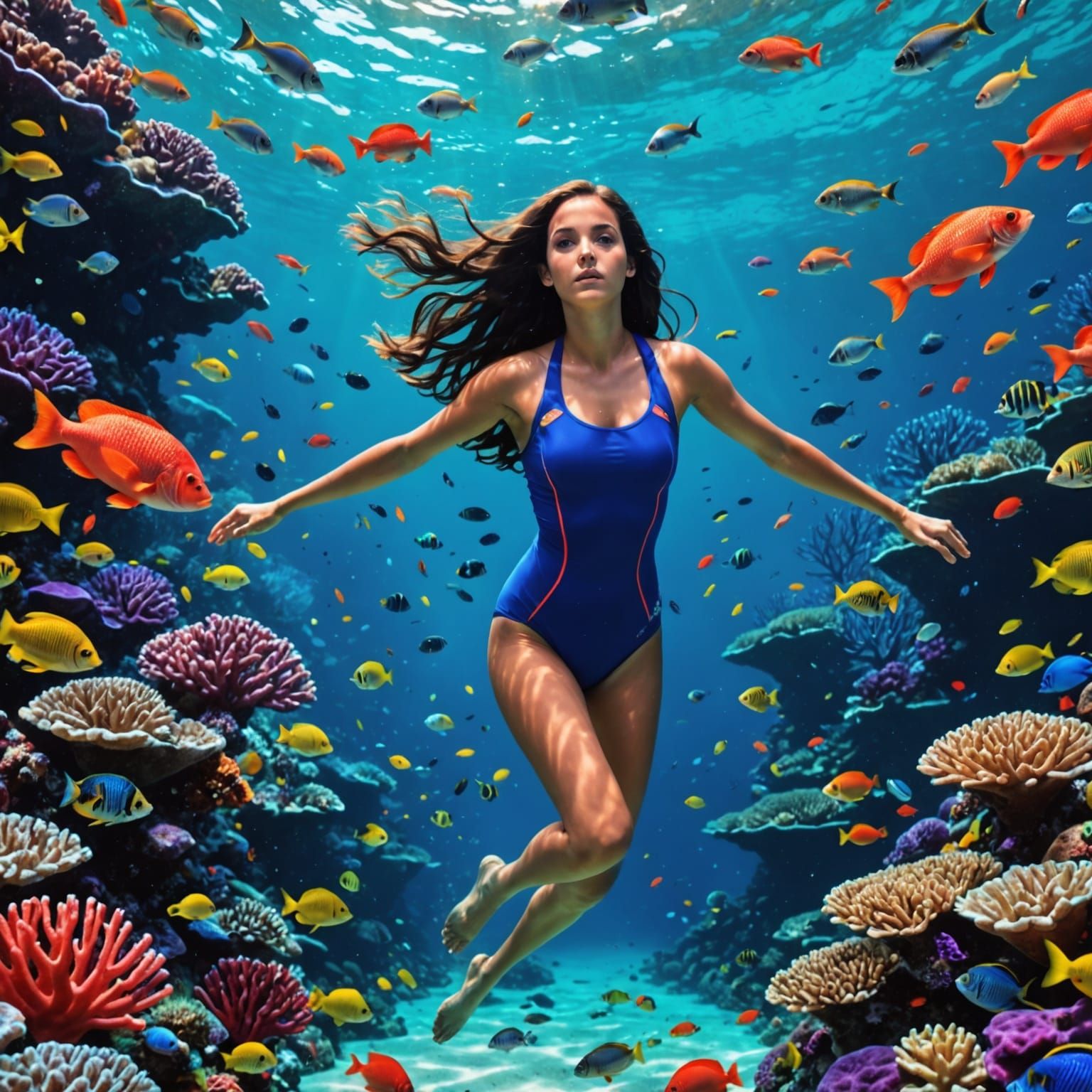 Underwater Swimmer in Coral Reef, 8K Detail