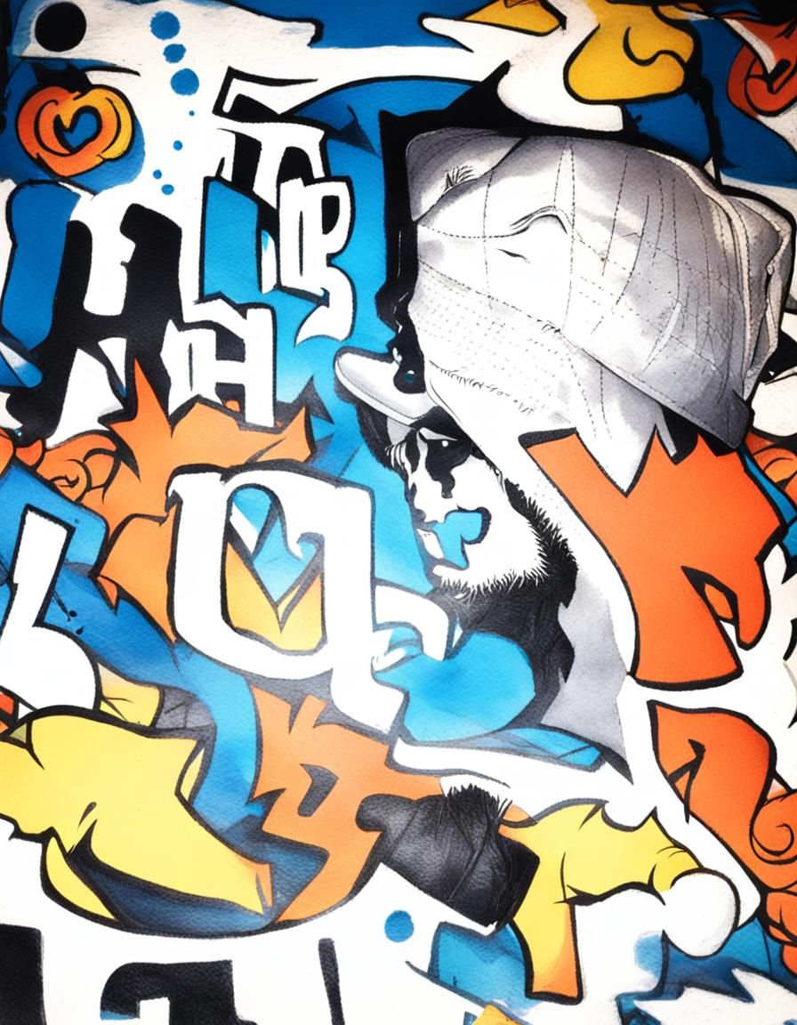 Psychedelic Graffiti and Blue Man with Leather Jacket