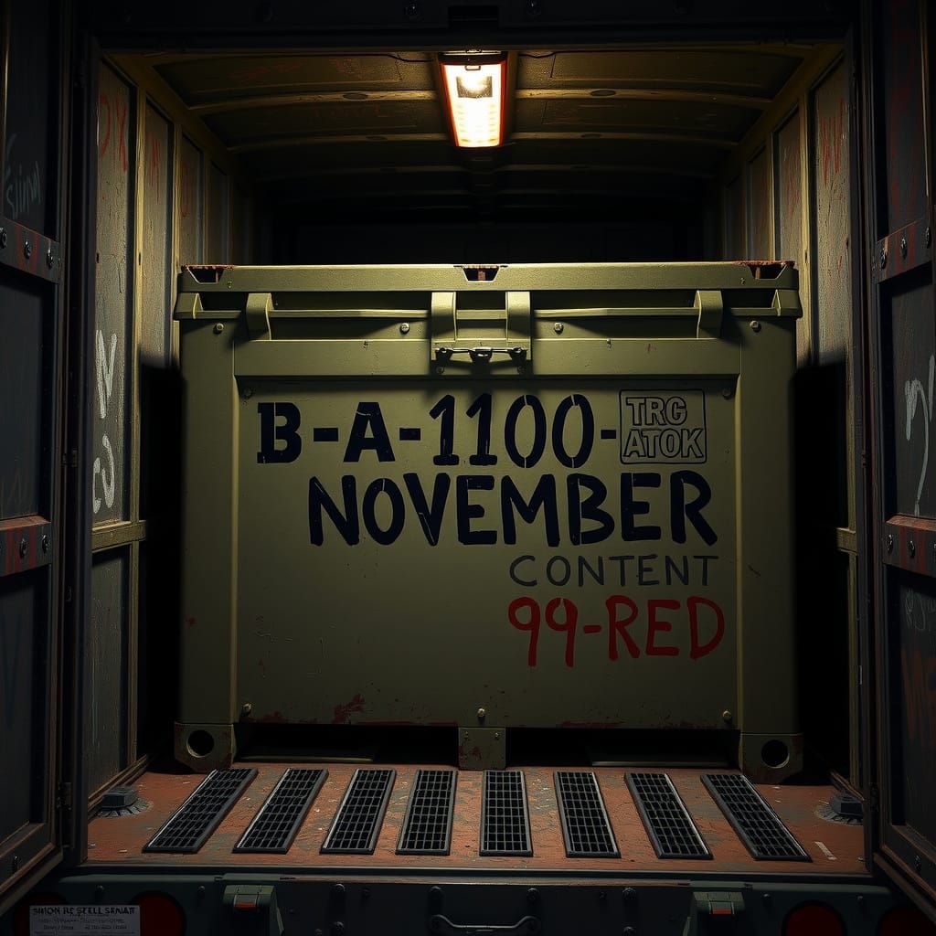 Military Crate with '99-RED' Label, Cinematic Style