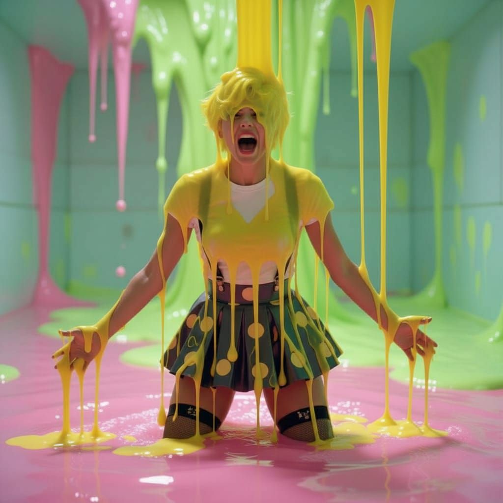 Woman Screaming in Pink Slime Pool