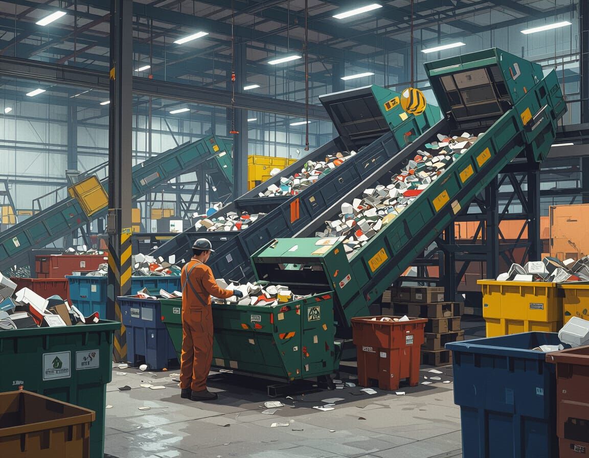 Recycling Center Worker in Industrial Sci-Fi Style