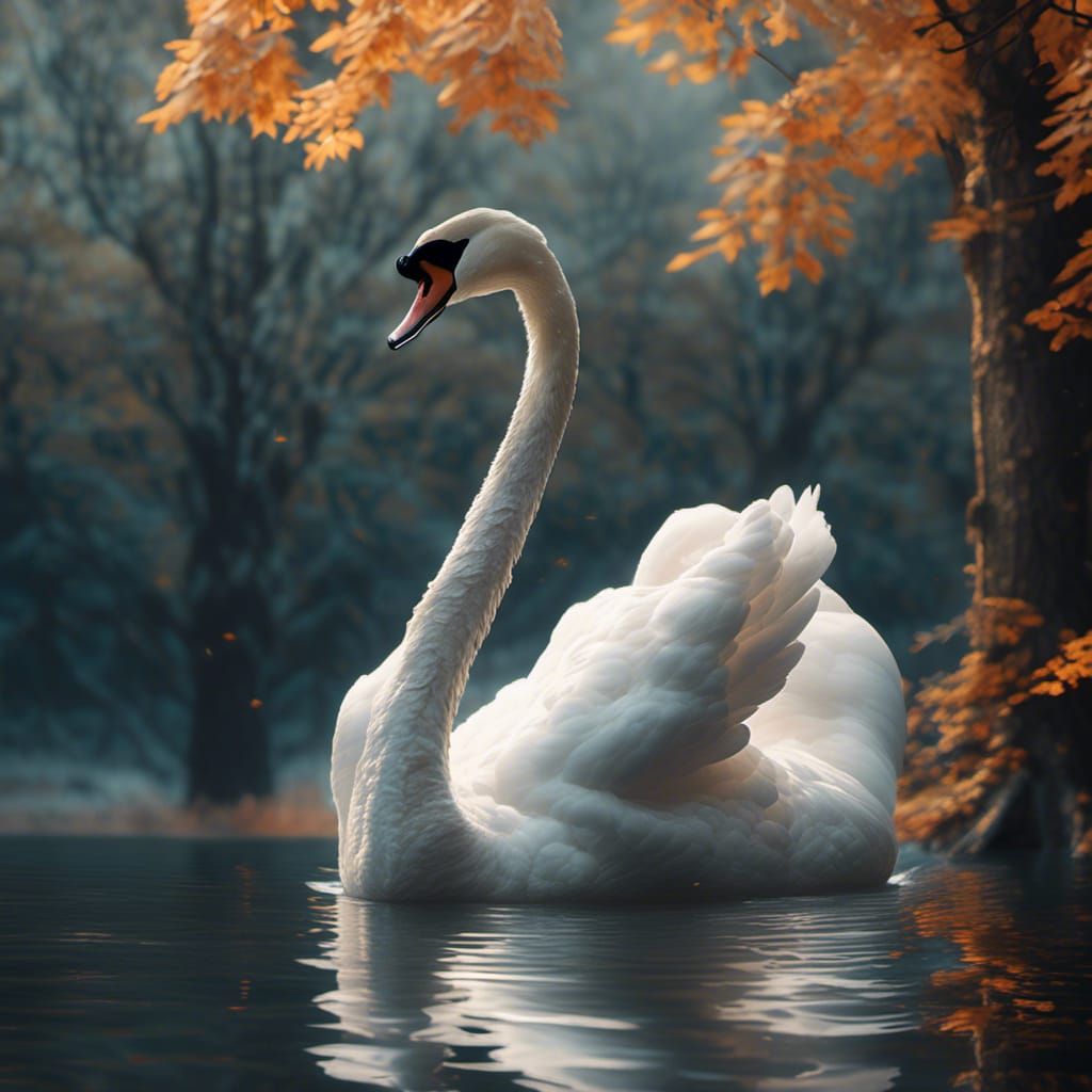 Graceful White Swan in Lake: Hyperrealistic Image