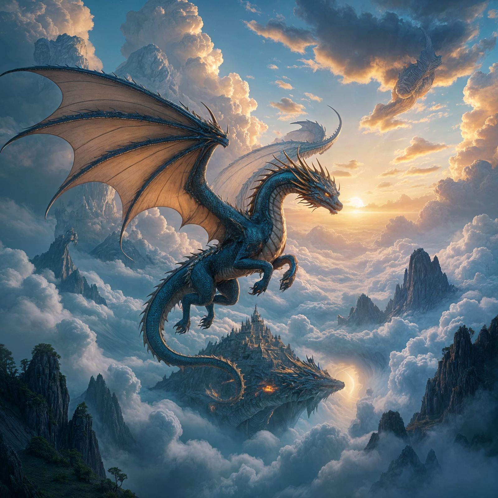 Celestial Dragon in Ethereal Fantasy Landscape