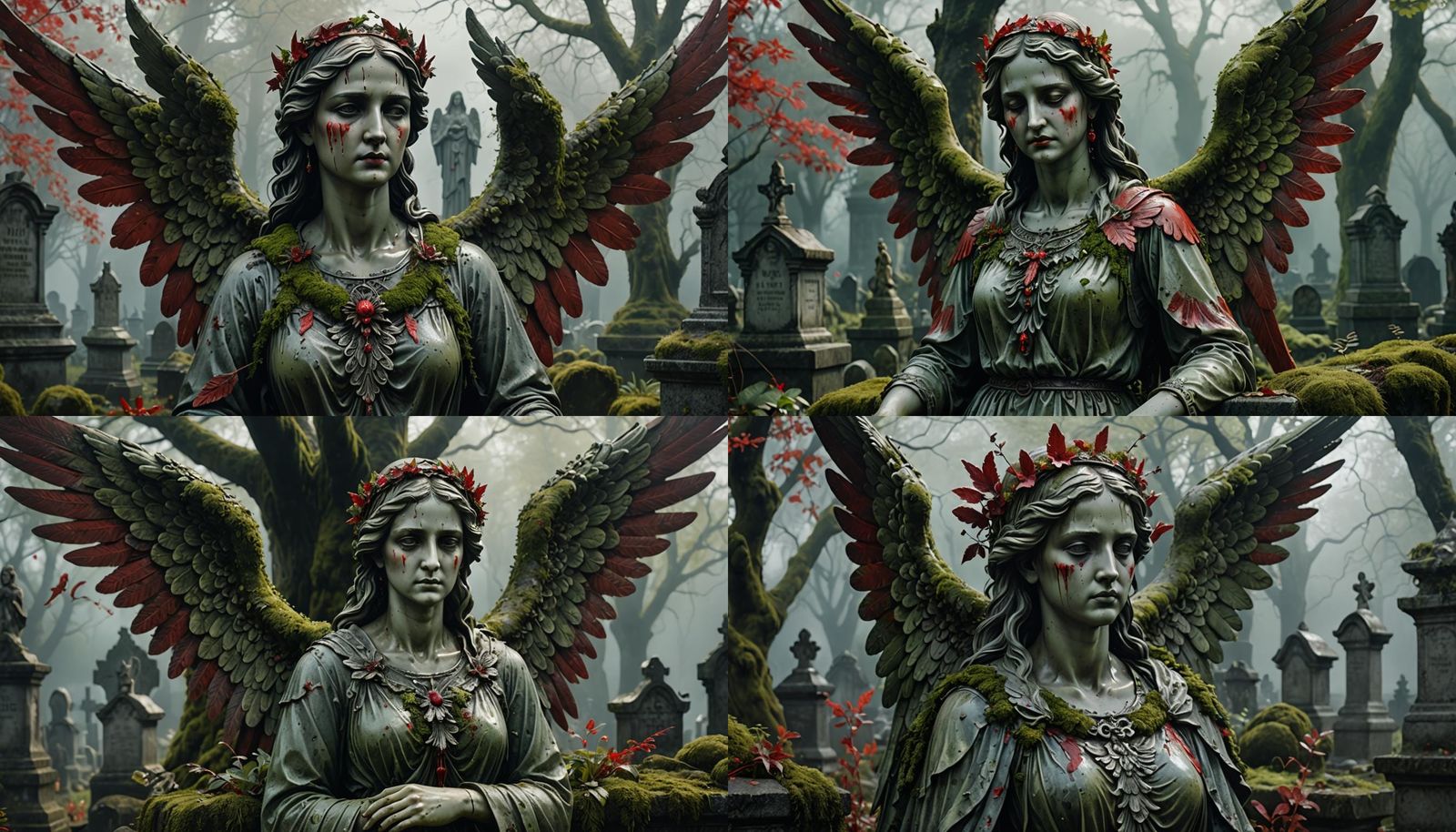 Sad Angel Statue in Graveyard: Hyperrealistic Airbrush Art