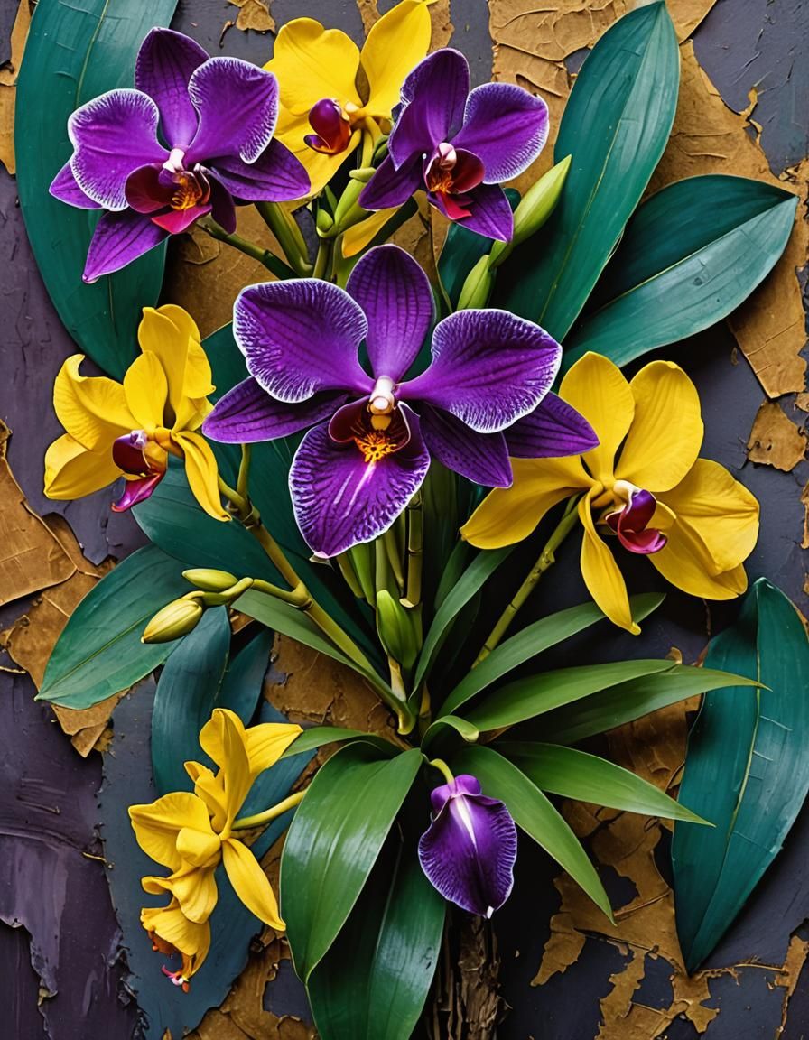 Purple Orchid Cubism: Geometric Floral Art