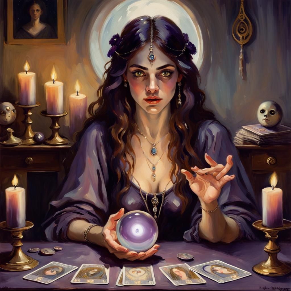 Mystical Fortune Teller in Oil Painting Style