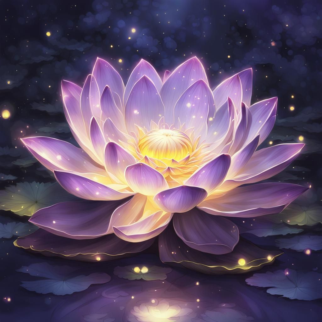Glowing Magic Lotus Blossom in Anime Style