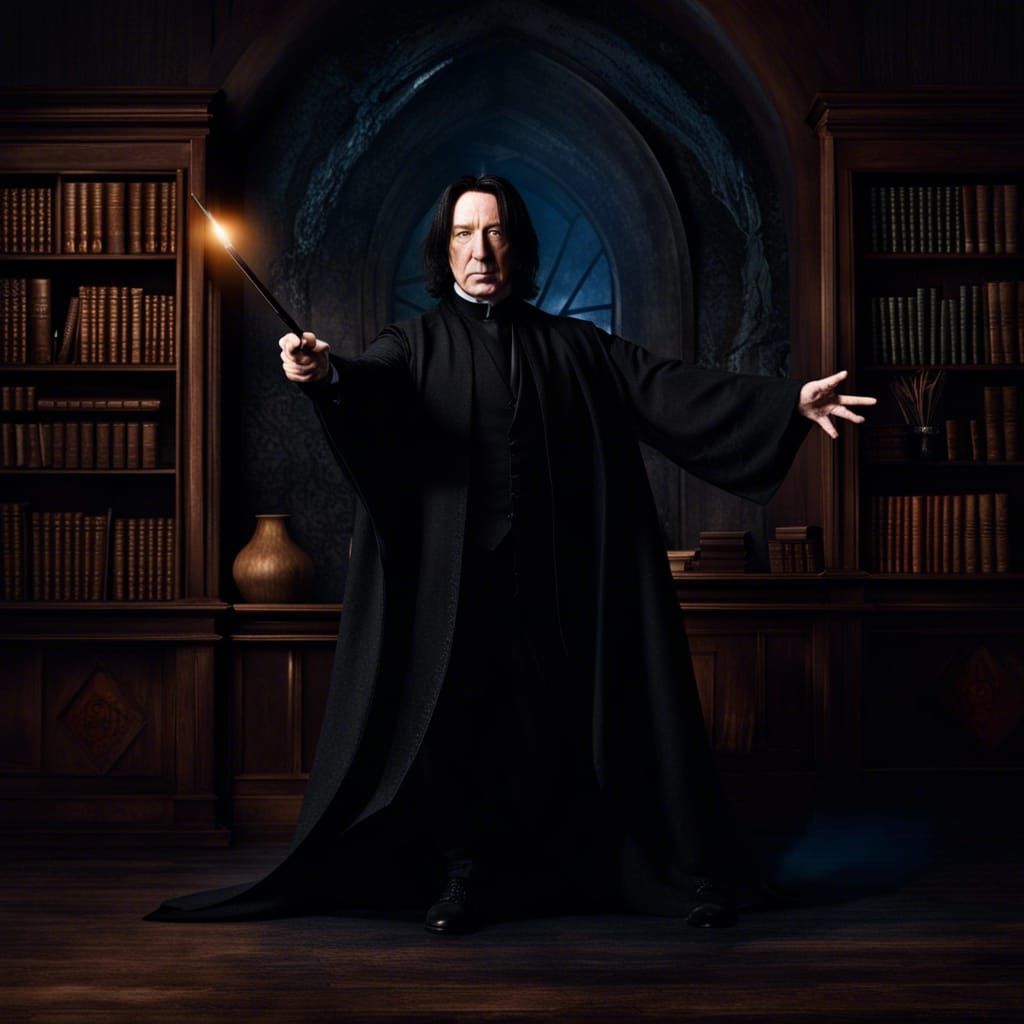 Hyperrealistic Severus Snape Portrait in Library