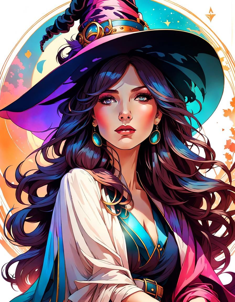 College Witch Portrait in Art Nouveau Style