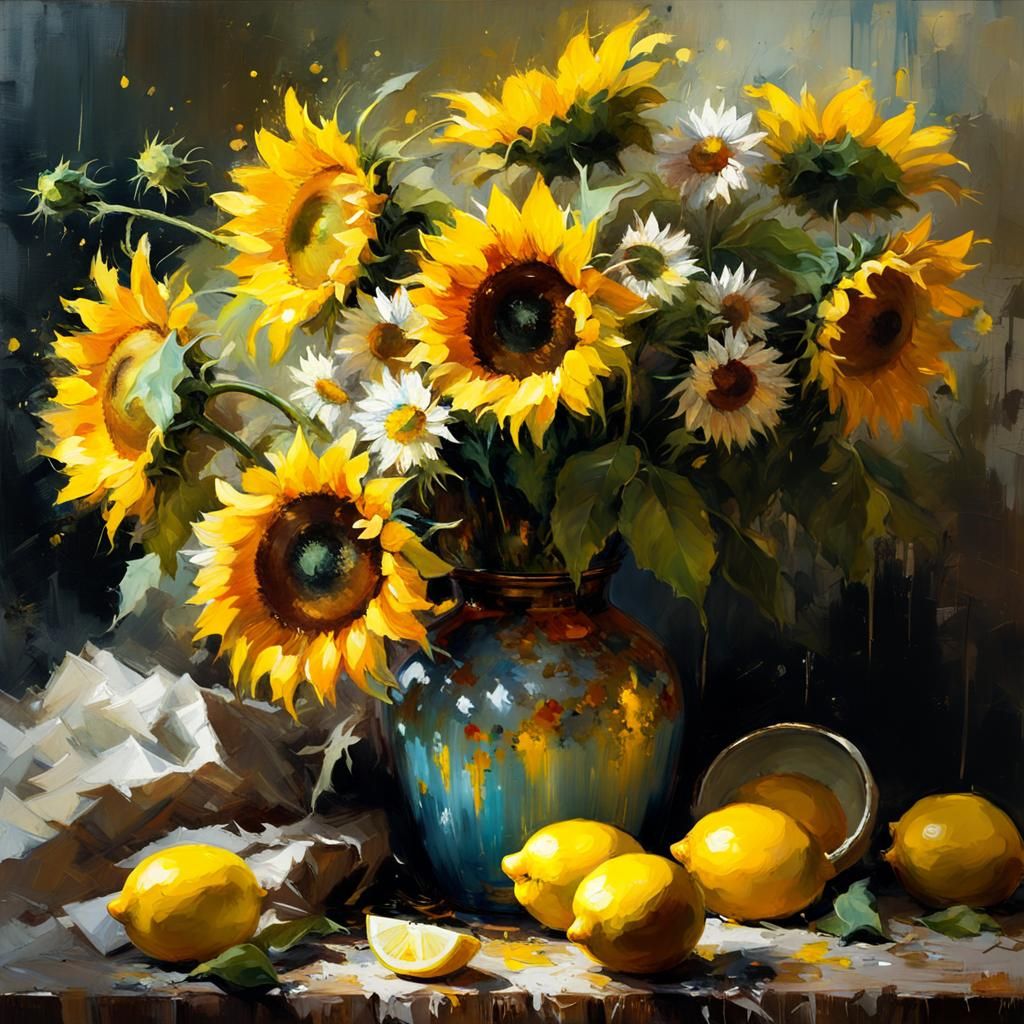 Still Life: Sunflowers and Lemons as Matte Painting