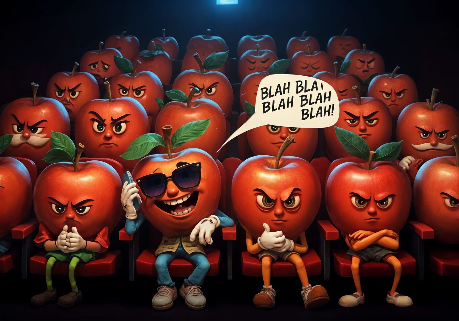 Cartoon Apples Disrupt Classic Movie Night