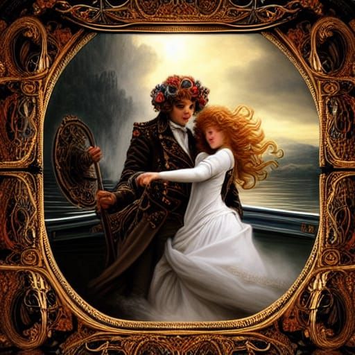 Romantic Couple's Rococo Boat Ride Through Tunnel of Love