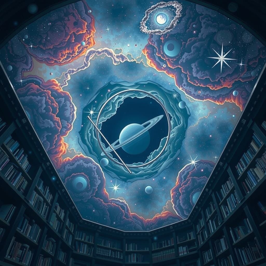 Galaxies in Library Roof Shine with Synthwave Neon Colors