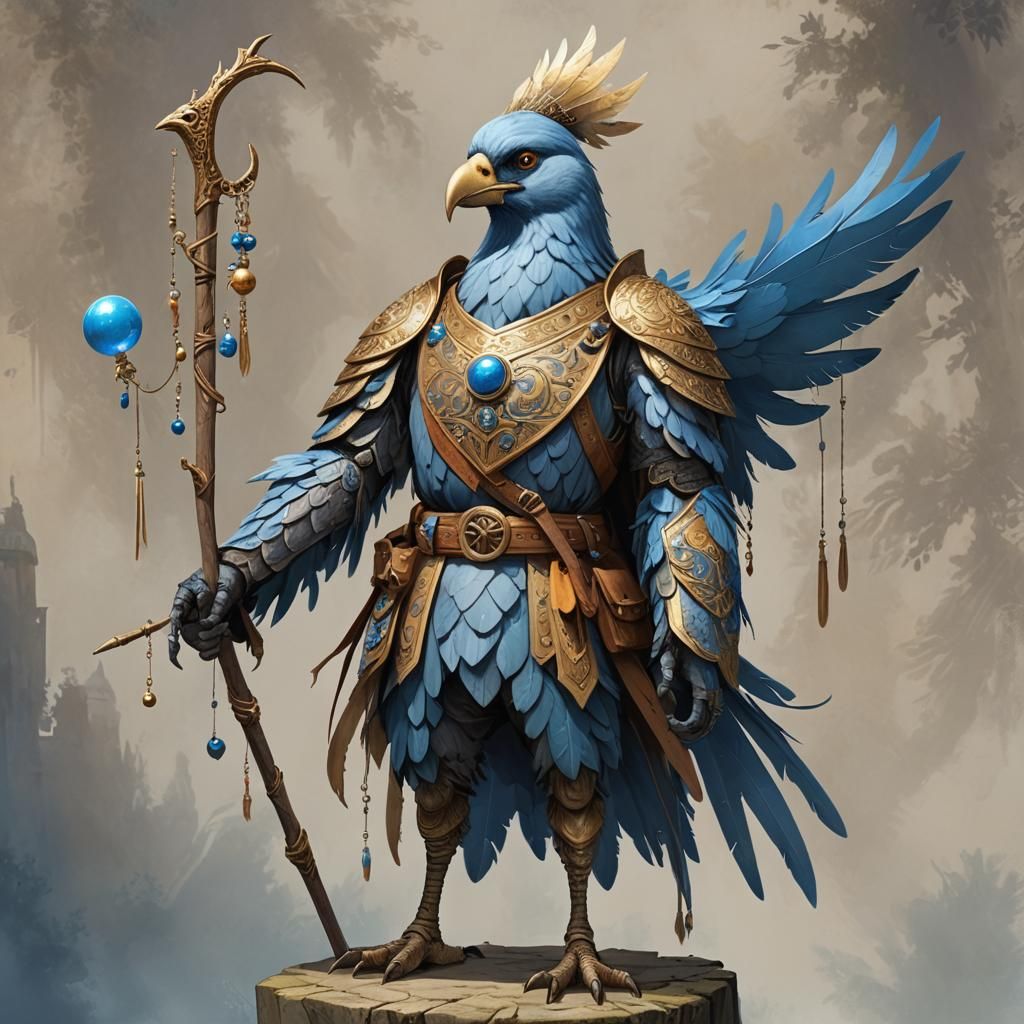 Kenku Sorcerer in Medieval Town, Fantasy Art