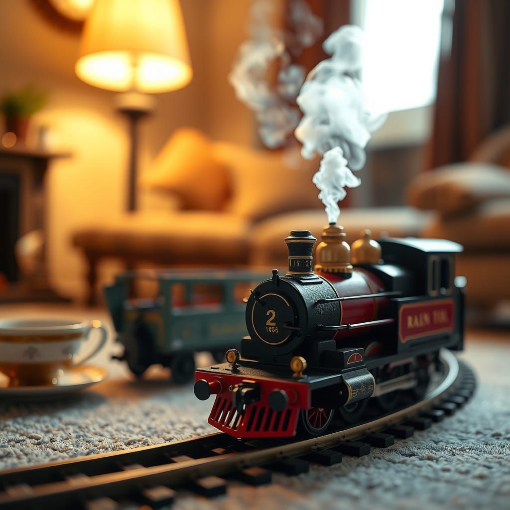 Classical Train in Miniature Railway Scene