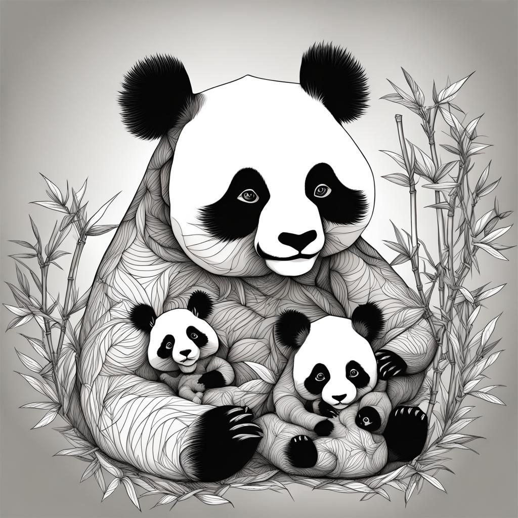 Panda Bear with Baby in Abstract Vector Art