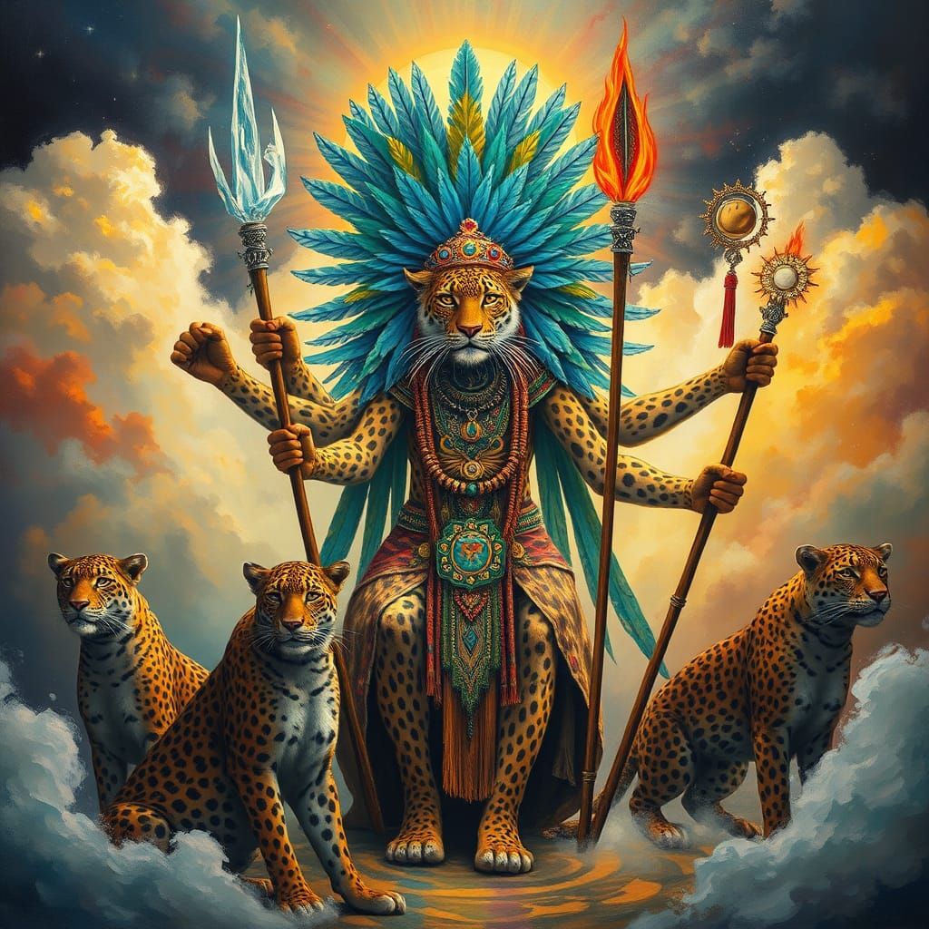 Leopard Shaman with Parrot Headdress in Rothko Style