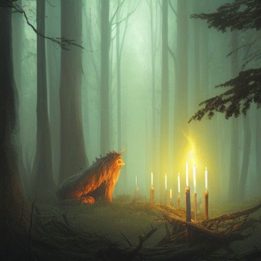 Eerie Candlelight Reveals Forest Predator in Dark Fantasy Ar...