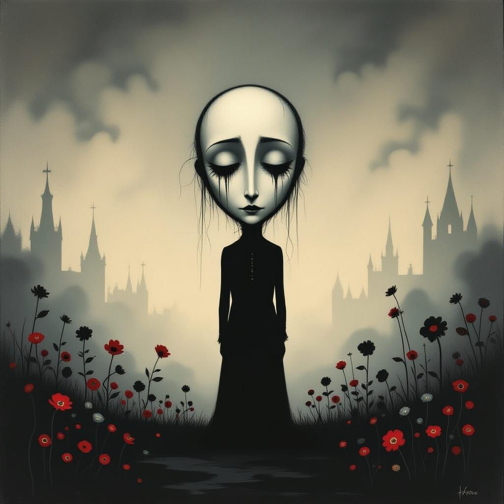 Expressive Figure in Haunting Surreal Landscape