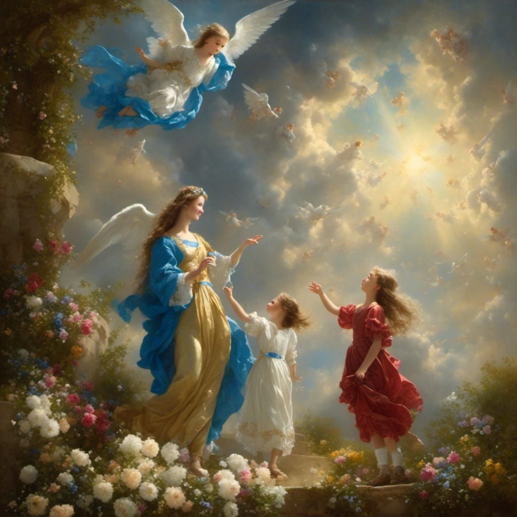 Touching Image of Mother in Heaven With Daughters