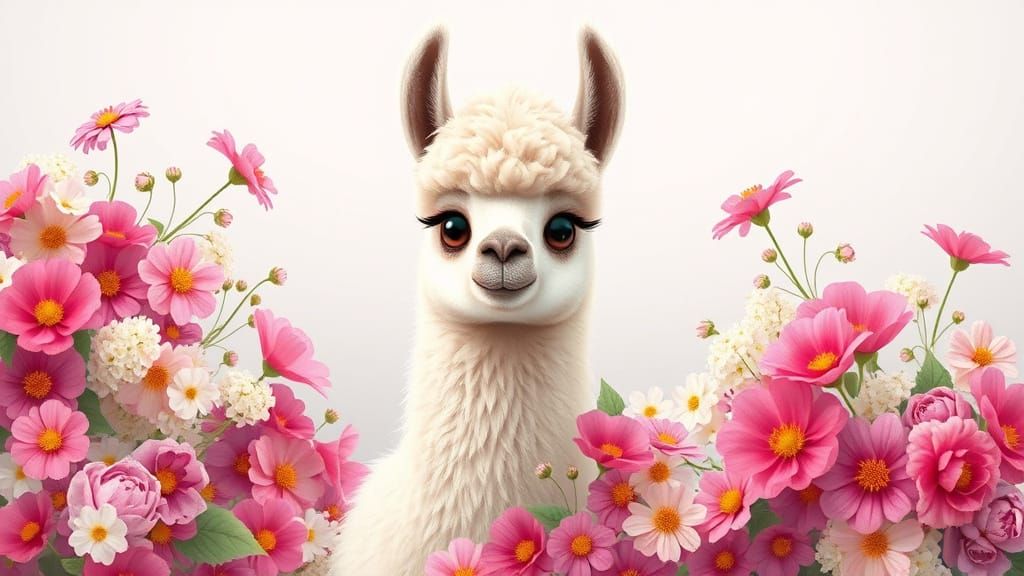 Whimsical Llama in Vibrant Botanical Garden