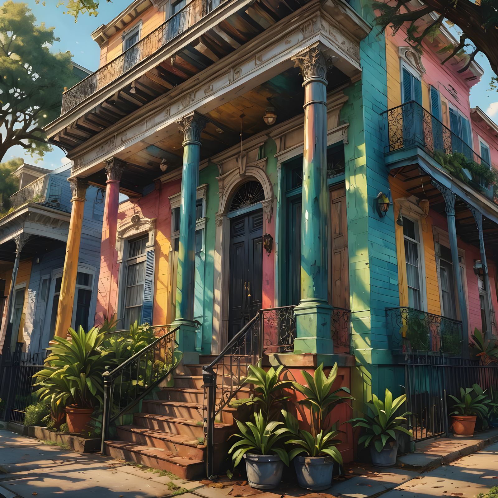 Hyperrealistic New Orleans House in Splash Art Style