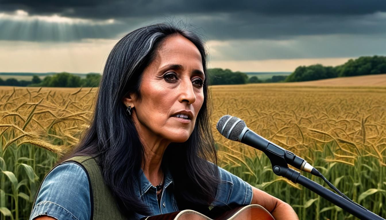 Hyperrealistic Portrait of Young Joan Baez in Summer Fields
