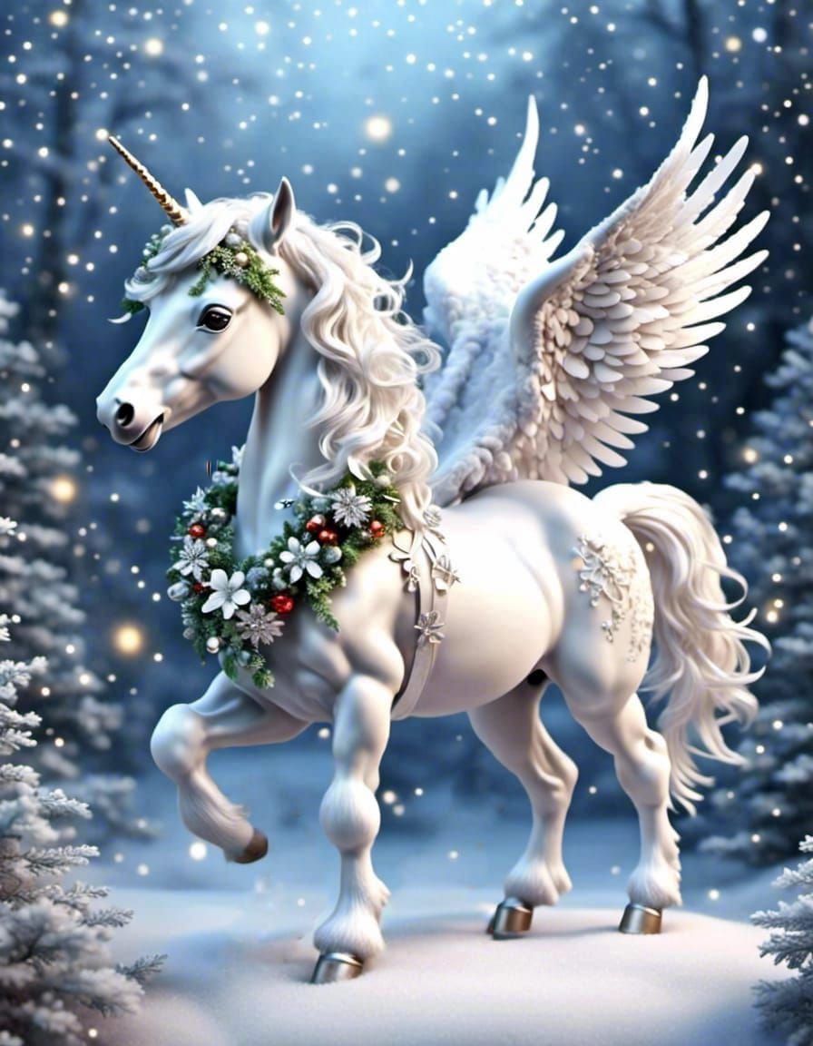 Adorable 3D White Christmas Pegacorn