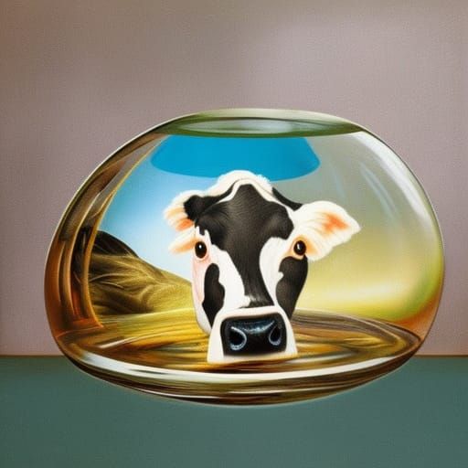 Surreal Cow in Fishbowl: Hyperrealistic Art