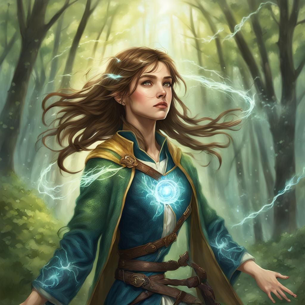 human female, fantasy, healing powers,  medium hair, outdoorsy,