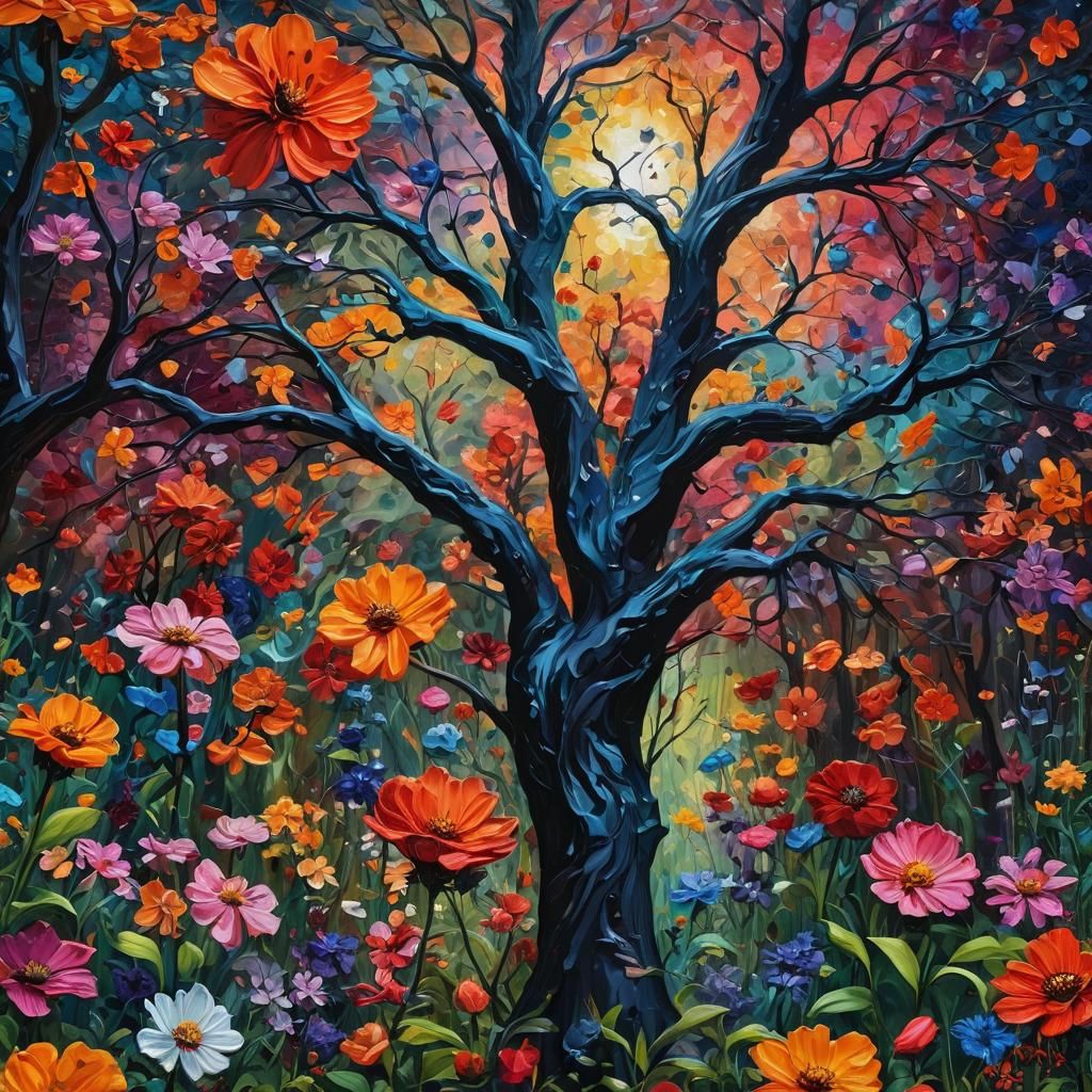 Fantastical Garden: An Expressionist Impasto Oil Painting