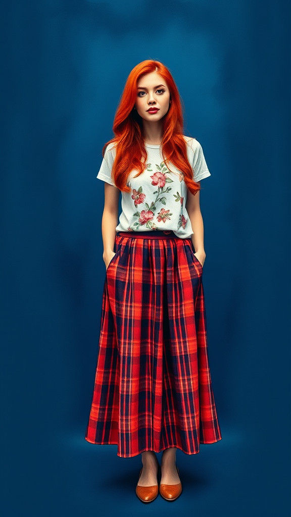 Plus-Size Redhead in Watercolor Style