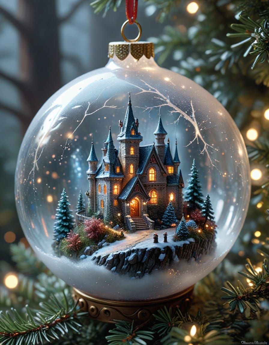 Enchanted Fairy Tale Castle in Crystal Ornament