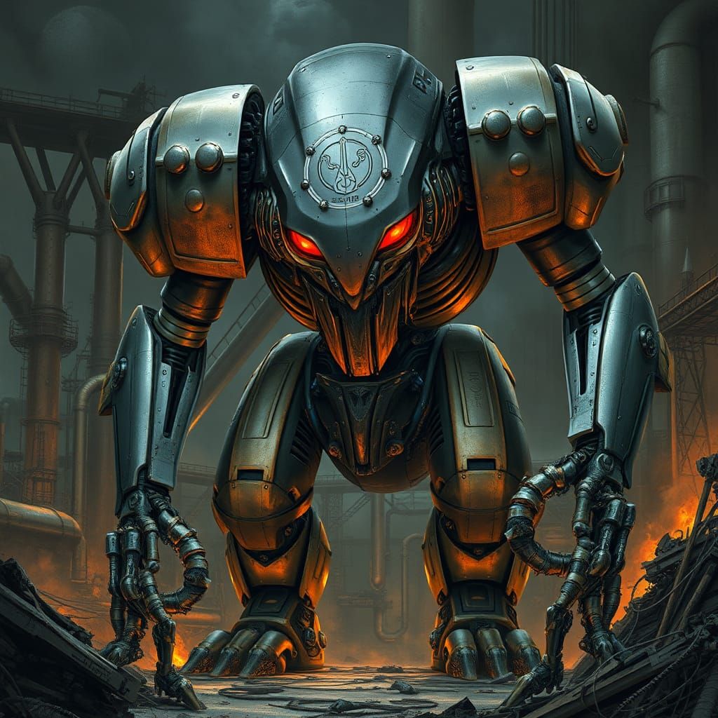 Imposing Robot Monster in Futuristic Industrial Setting