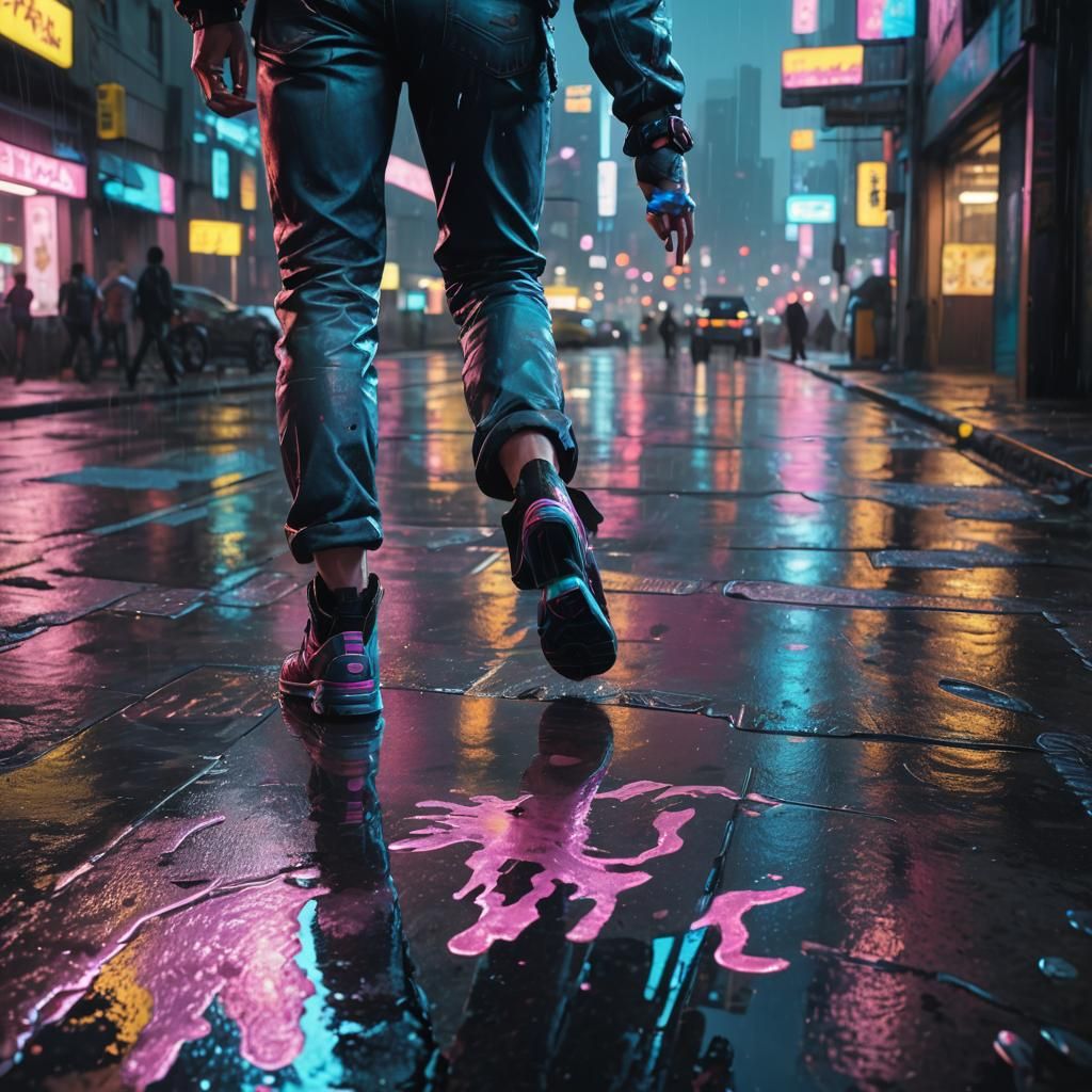 Cyberpunk Cityscape: Penny in the Rain