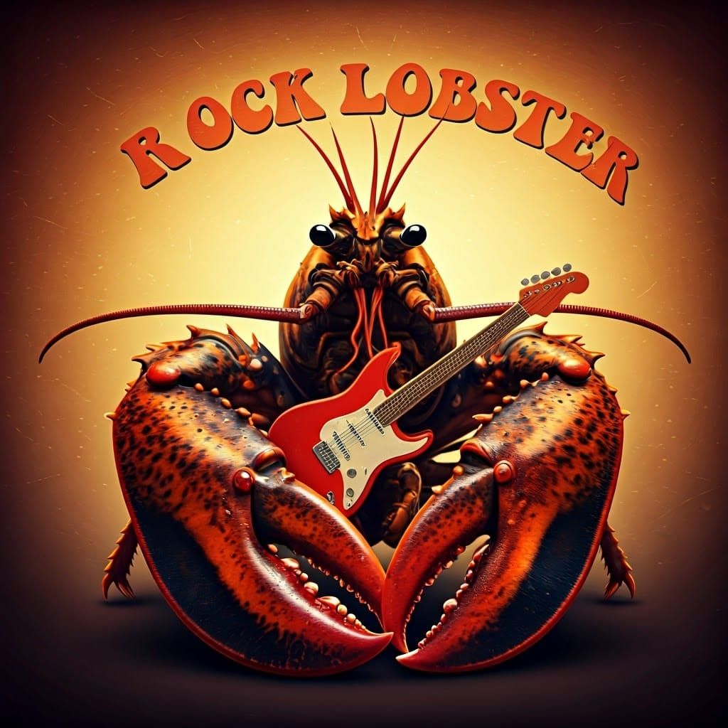 Rock Lobster with Guitar in Retro Psychedelic Style