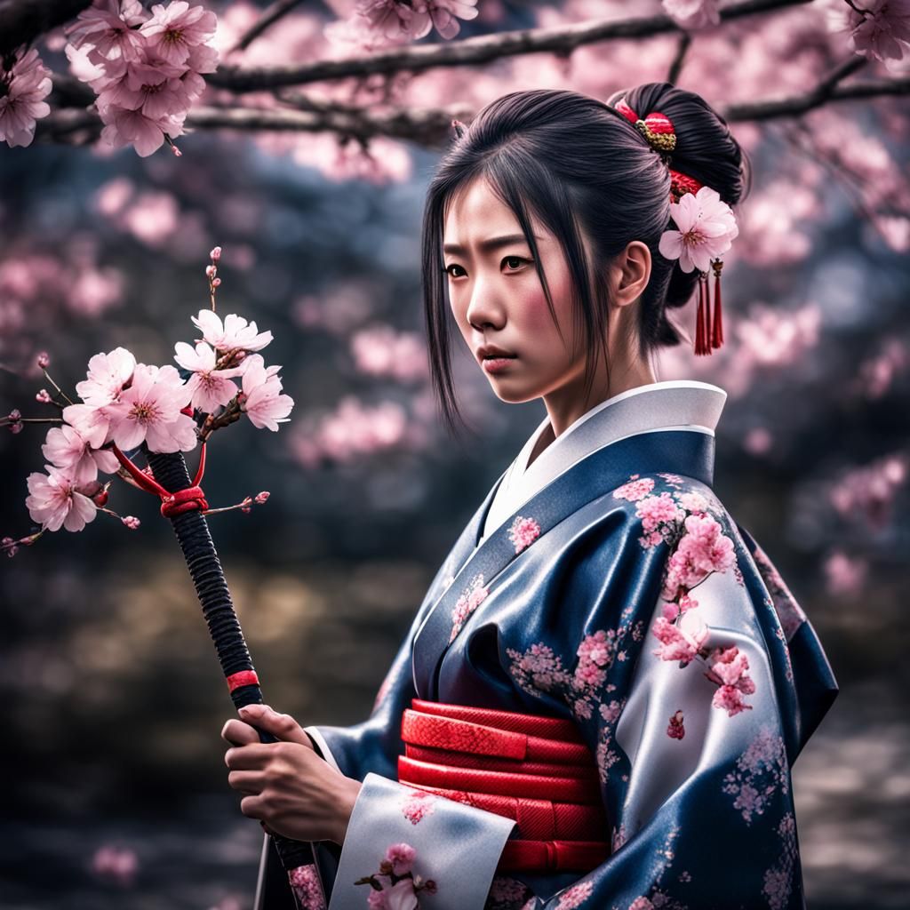 Japanese Warrior with Cherry Blossoms in HDR