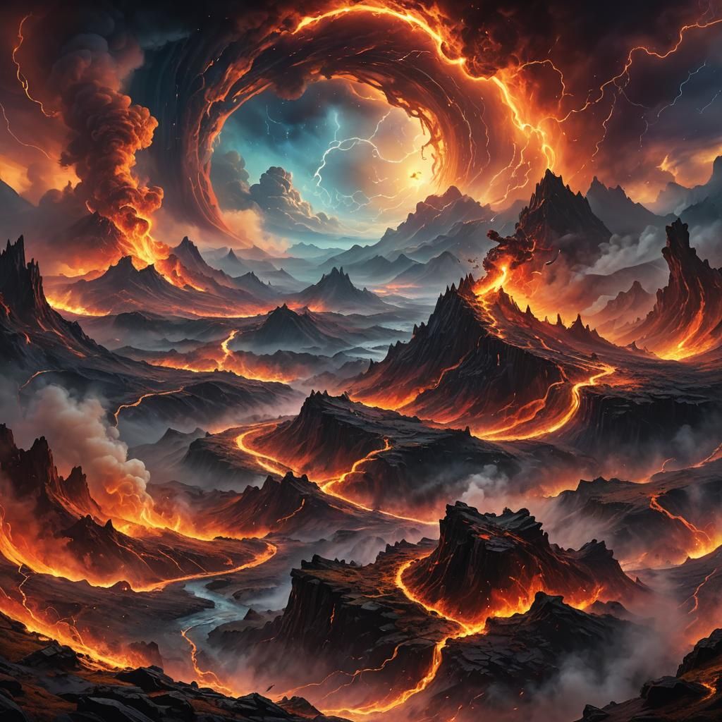 Surreal Fiery Vortex in Mystical Landscape Concept Art